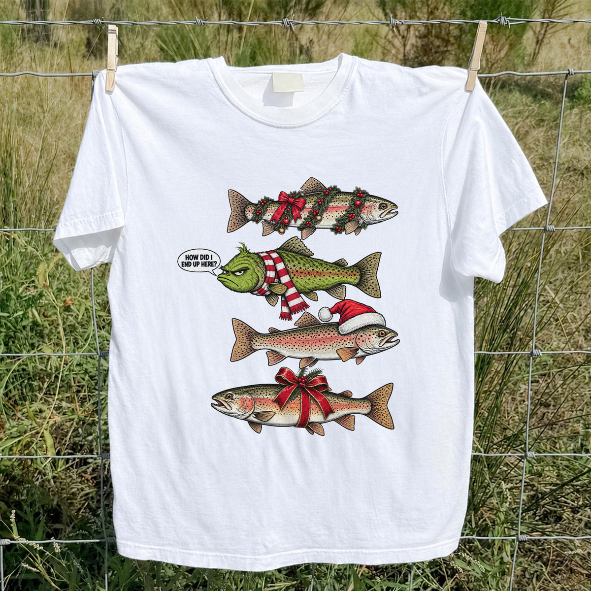 Christmas Trout Fishing Holiday Graphic T-Shirt