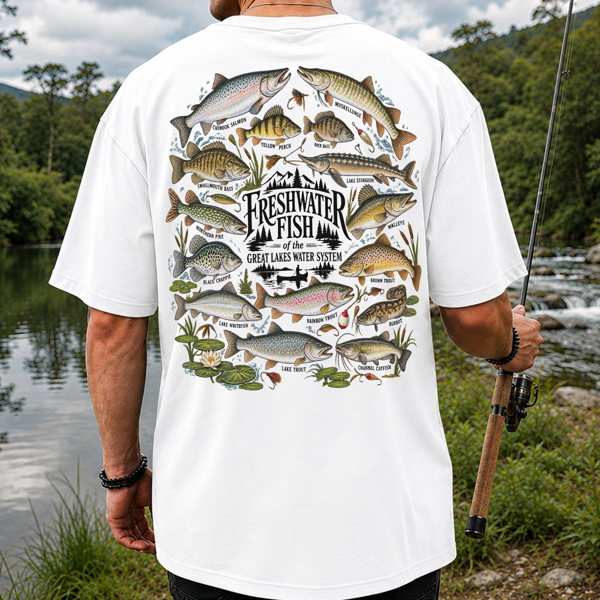 Freshwater Fish of the Great Lakes Water System Graphic T-Shirt | Back Print