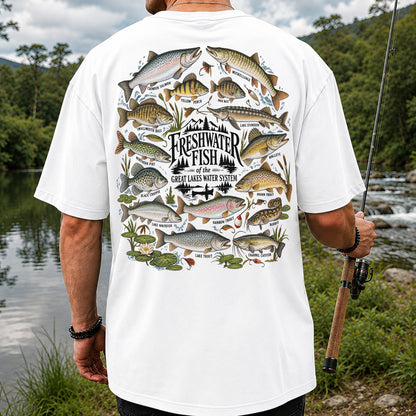 Freshwater Fish of the Great Lakes Water System Graphic T-Shirt | Back Print