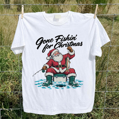 Santa Claus Ice Fishing Christmas Graphic T-Shirt