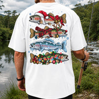 Christmas Rainbow Trout Holiday Fishing Graphic T-Shirt | Back Print