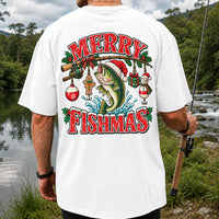 Merry Fishmas Santa Bass Christmas Fishing Graphic T-Shirt | Back Print