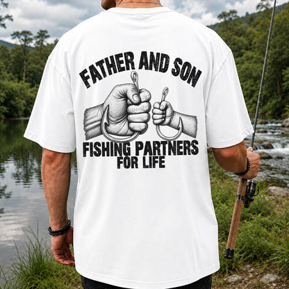 Father and Son Fishing Partners for Life Graphic T-Shirt | Back Print