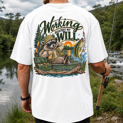 Working Against My Will Raccoon Bass Fishing T-Shirt | Back Print