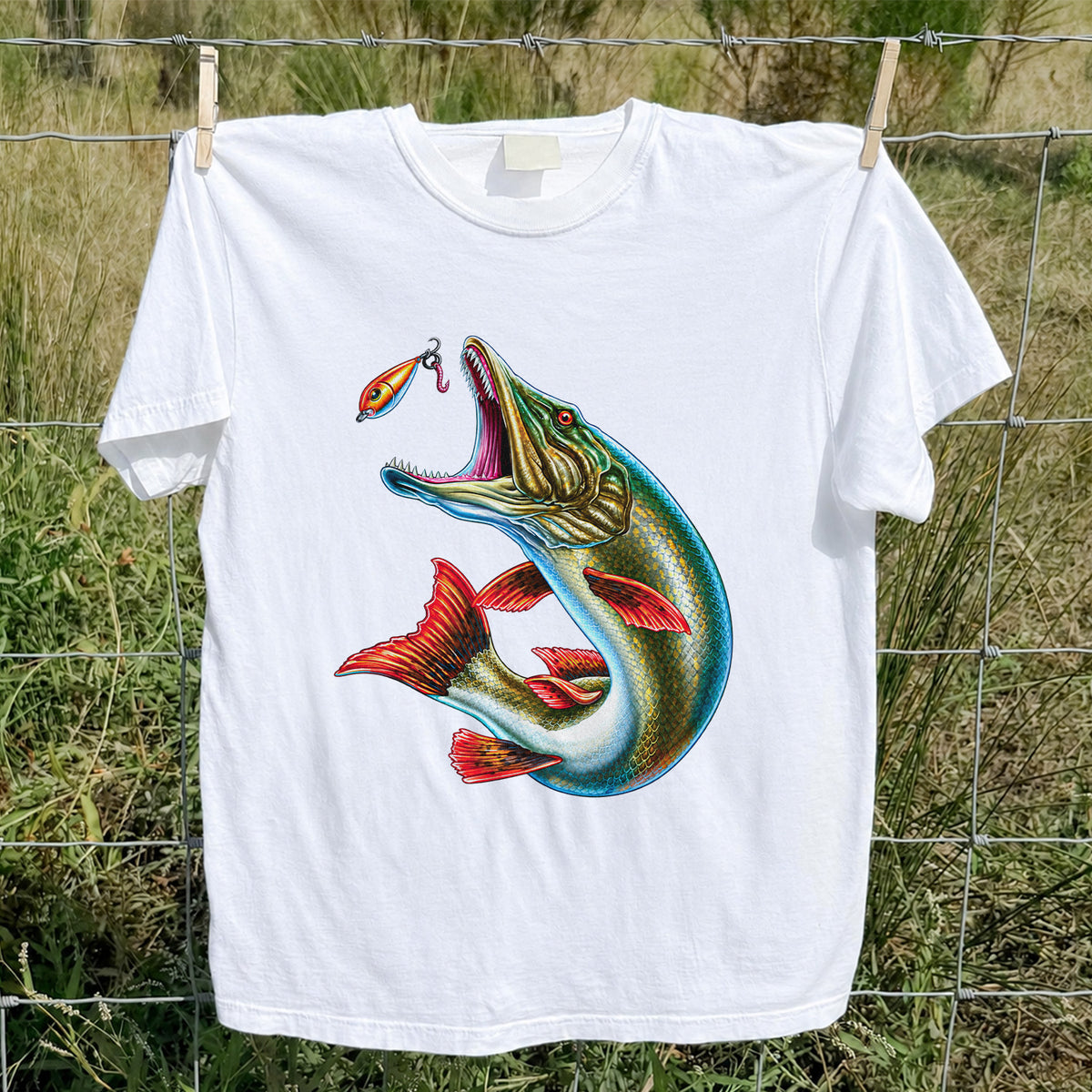 Northern Pike Chasing Fishing Lure Graphic T-Shirt