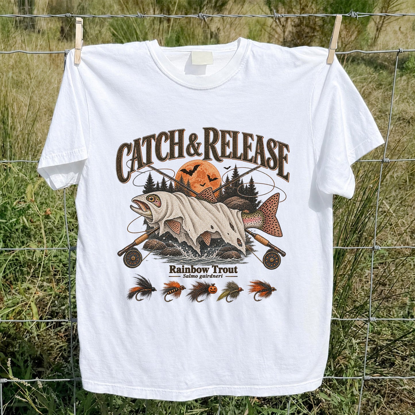 Catch & Release Rainbow Trout Halloween Fly Fishing T-Shirt