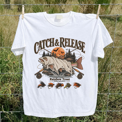 Catch & Release Rainbow Trout Halloween Fly Fishing T-Shirt