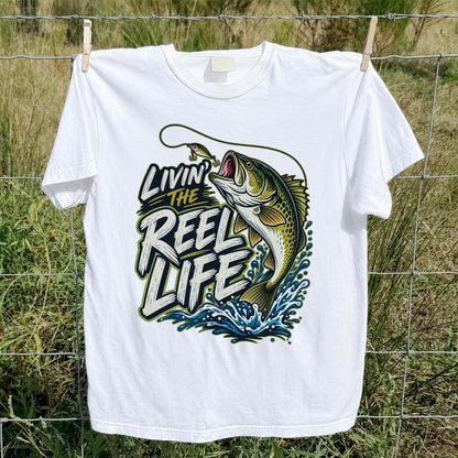 Livin' the Reel Life Jumping Bass Fishing Graphic T-Shirt