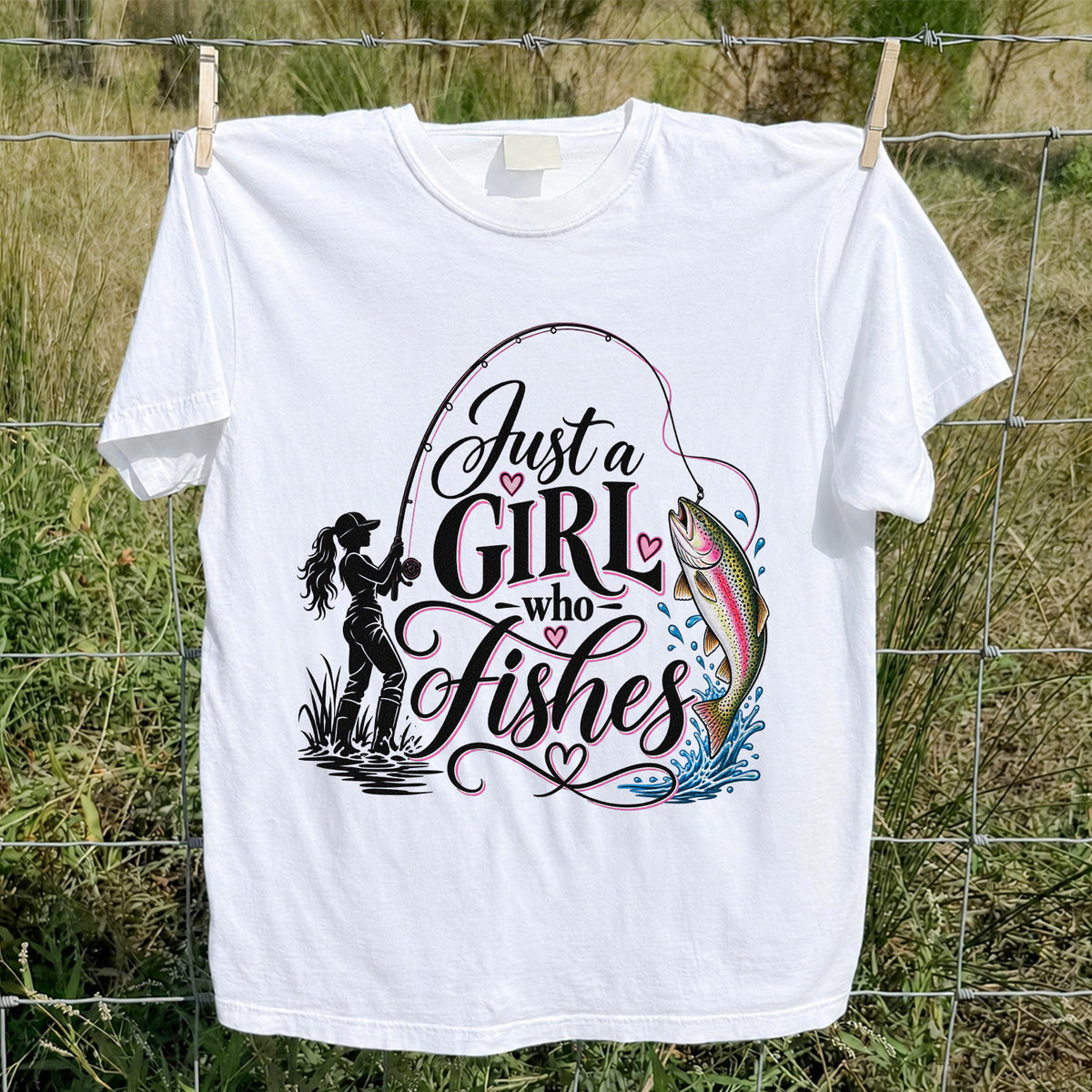 Just a Girl Who Fishes Rainbow Trout and Female Angler Fishing T-Shirt