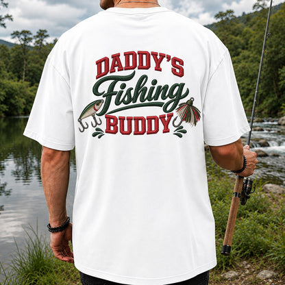 Daddy's Fishing Buddy Funny Fishing Graphic T-Shirt | Back Print