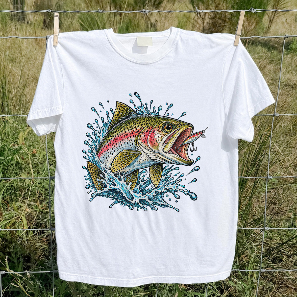 Rainbow Trout Striking a Fishing Lure Graphic T-Shirt