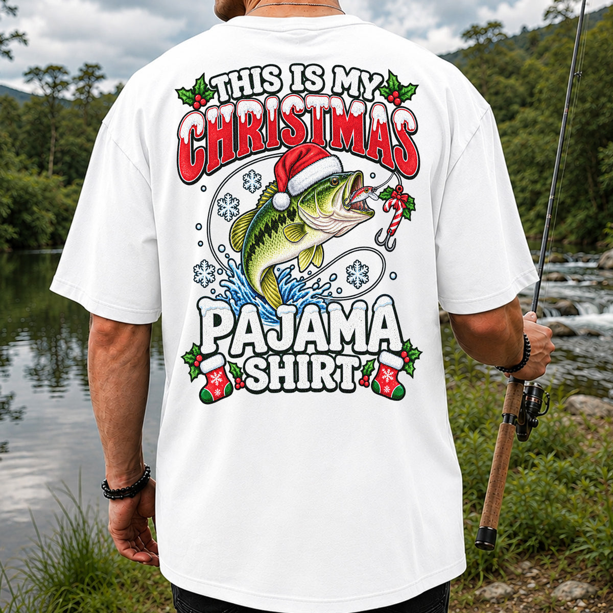 This Is My Christmas Pajama Shirt Bass Fishing T-Shirt | Back Print