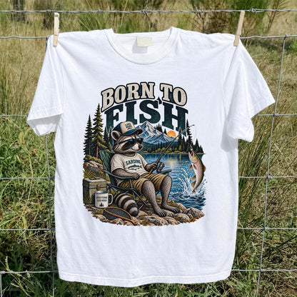 Born to Fish Raccoon in Sunglasses Lake Fishing T-Shirt
