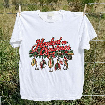 Hooked on Christmas Fishing Lure Ornaments Graphic T-Shirt