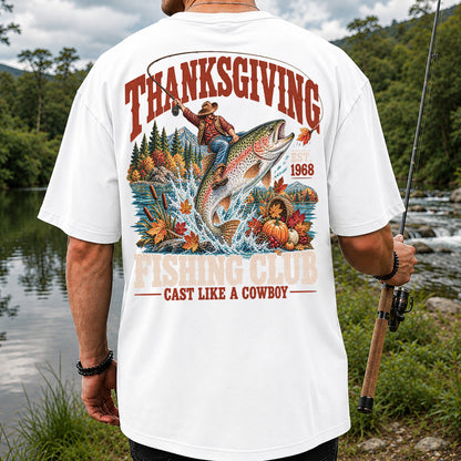 Thanksgiving Cowboy Trout Fishing Club Graphic T-Shirt | Back Print