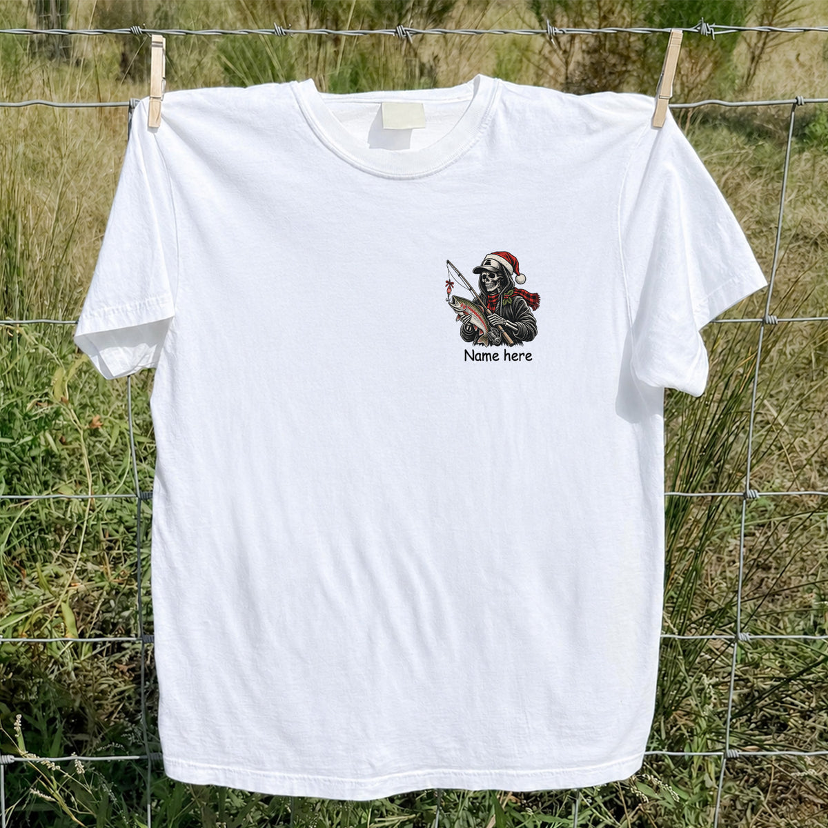 Name Here Personalized Christmas Skeleton Trout Fishing T-Shirt