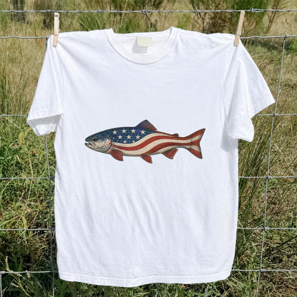American Flag Trout Patriotic Fishing Graphic T-Shirt