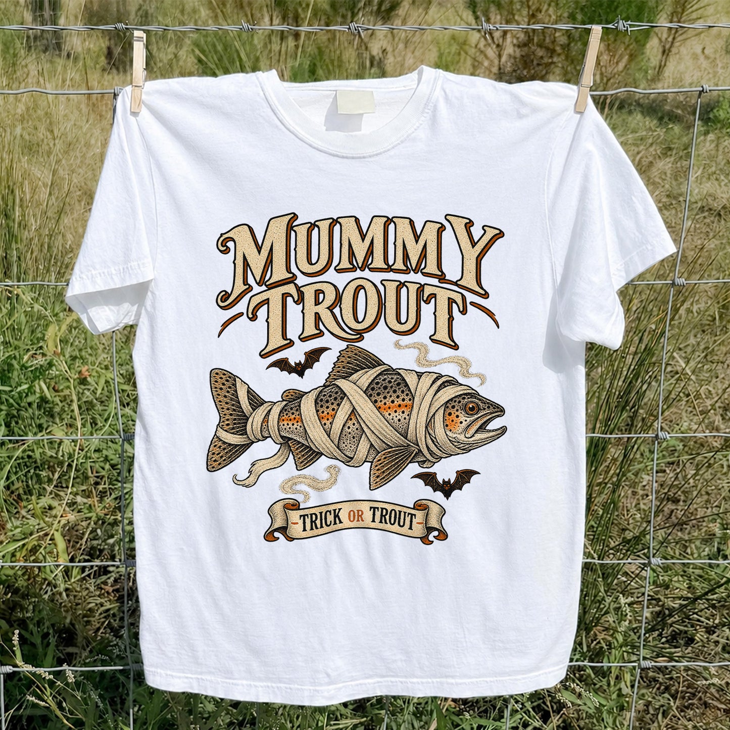 Mummy Trout Trick or Trout Halloween Fishing T-Shirt