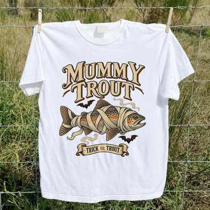 Mummy Trout Trick or Trout Halloween Fishing T-Shirt