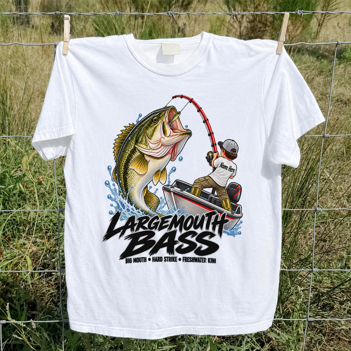 Largemouth Bass Fishing Boat Big Mouth Graphic T-Shirt