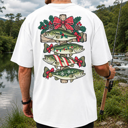 Christmas Bass Fishing Sign Holiday Graphic T-Shirt | Back Print