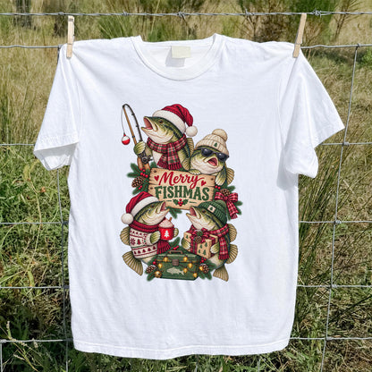 Merry Fishmas Bass Christmas Fishing Graphic T-Shirt