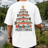Rainbow Trout Christmas Tree Fishing Graphic T-Shirt | Back Print