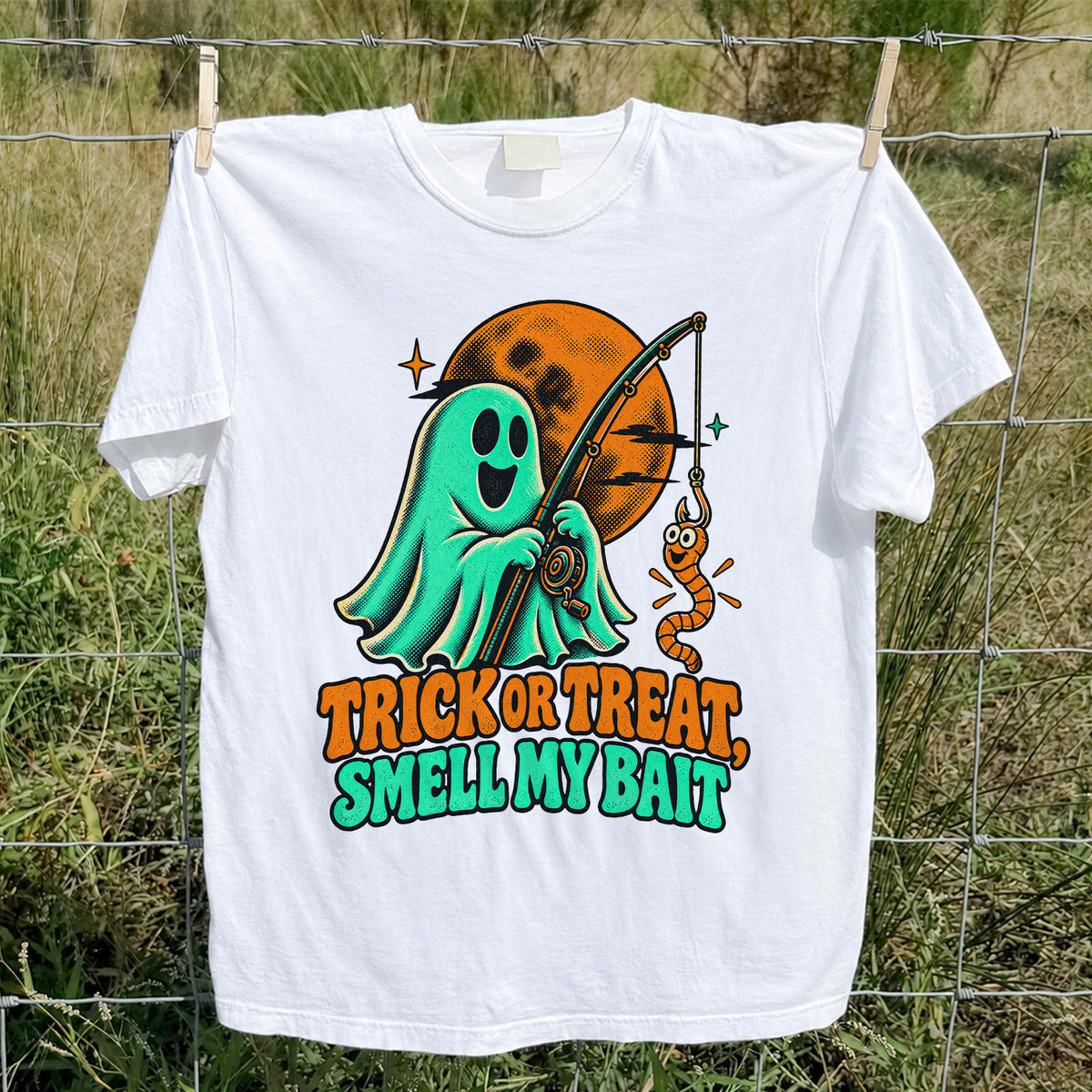 Trick or Treat, Smell My Bait Ghost Halloween Fishing T-Shirt