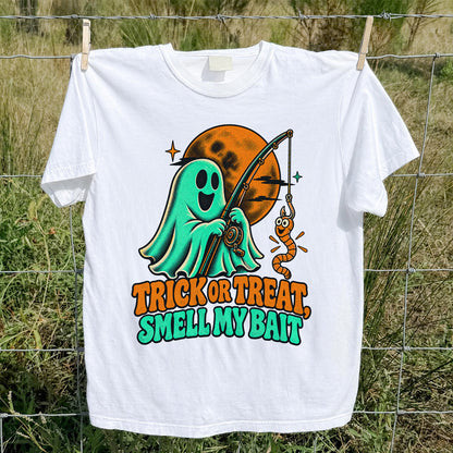 Trick or Treat, Smell My Bait Ghost Halloween Fishing T-Shirt