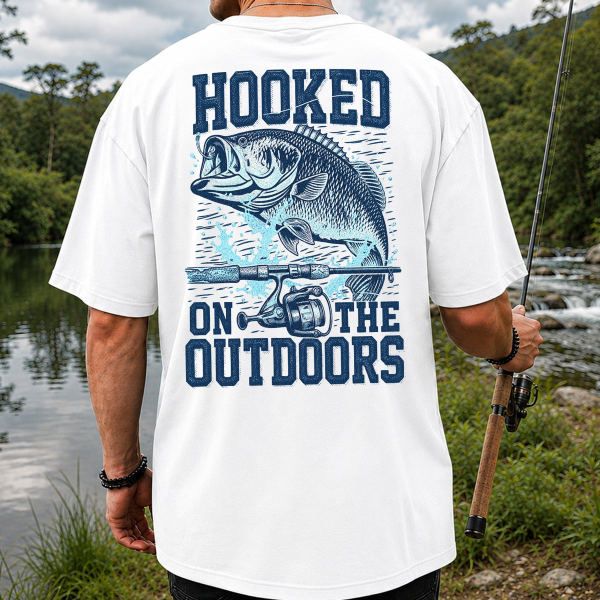 Hooked on the Outdoors Bass Fishing Graphic T-Shirt | Back Print