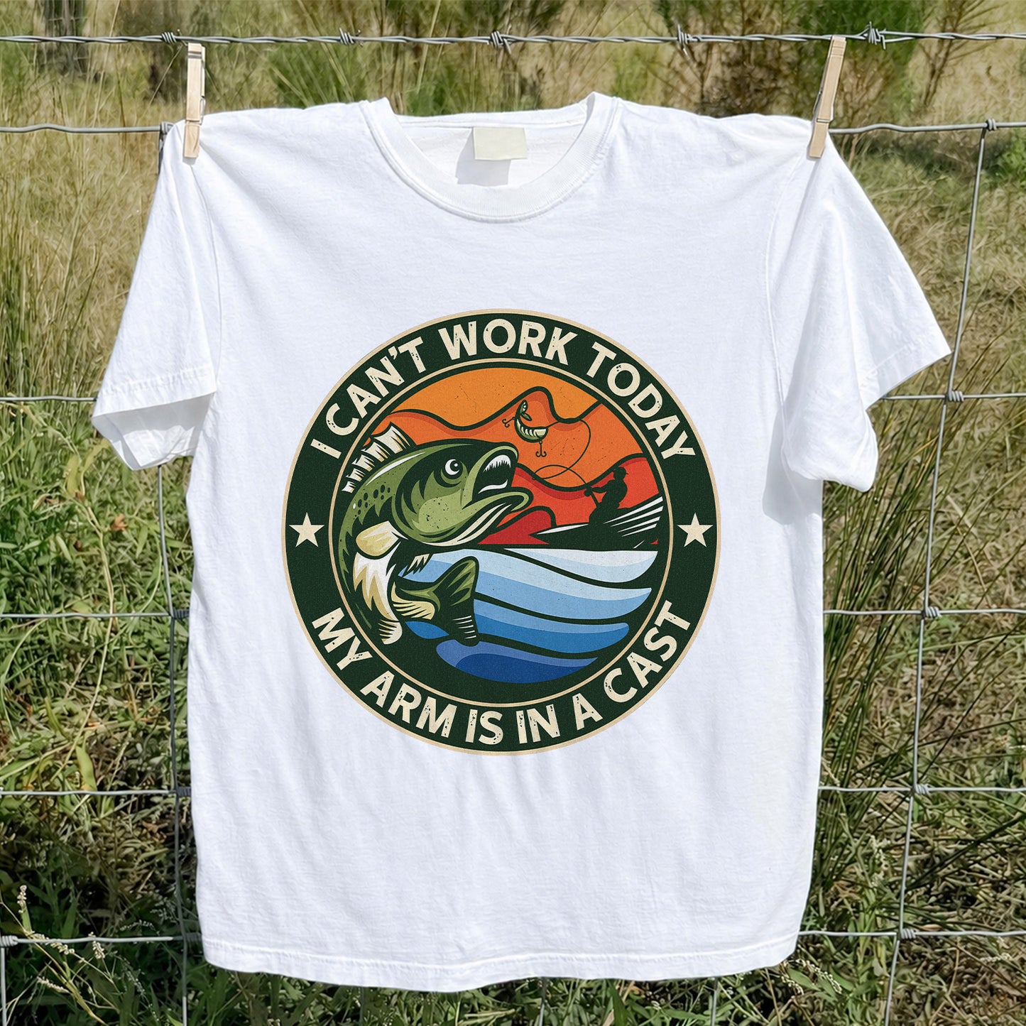 I Can't Work Today My Arm Is in a Cast Bass Fishing T-Shirt