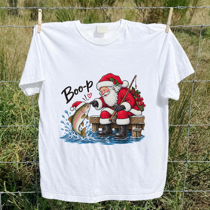 Santa Fishing for Rainbow Trout Christmas Graphic T-Shirt
