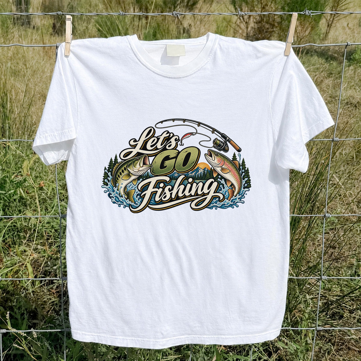 Let's Go Fishing Bass and Rainbow Trout Graphic T-Shirt