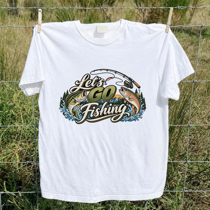 Let's Go Fishing Bass and Rainbow Trout Graphic T-Shirt