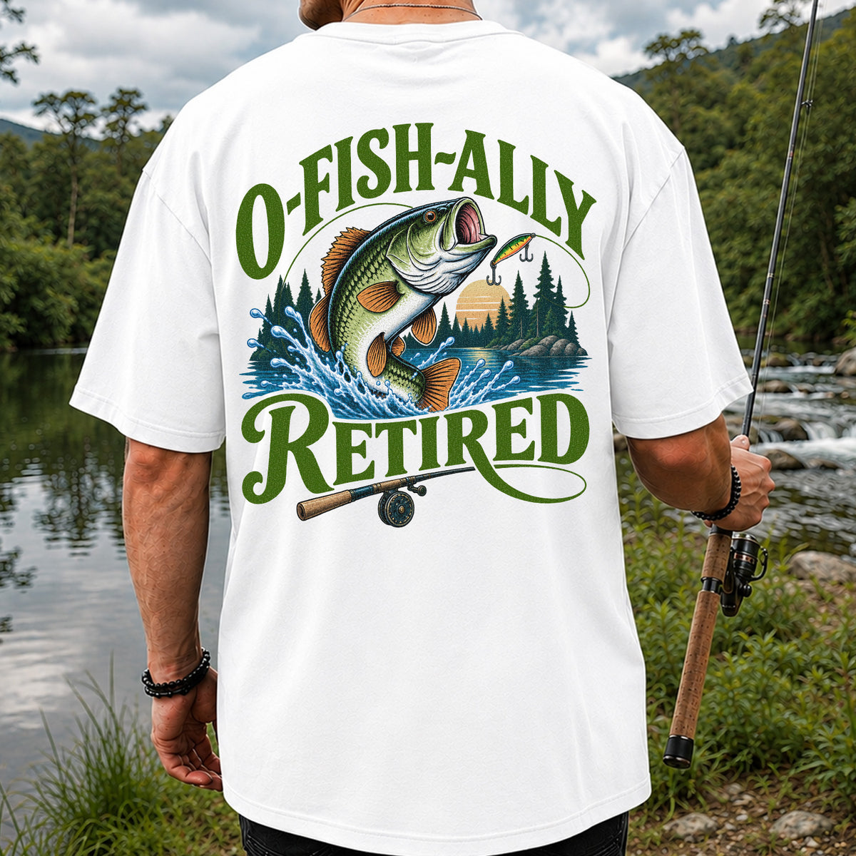 I Fish All Retired Funny Bass Fishing Graphic T-Shirt | Back Print