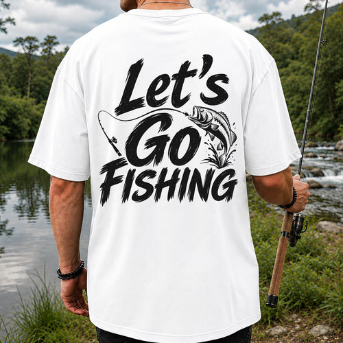 Let's Go Fishing with Jumping Bass Graphic T-Shirt | Back Print