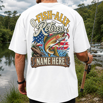 Retired Rainbow Trout American Flag Fishing T-Shirt | Back Print