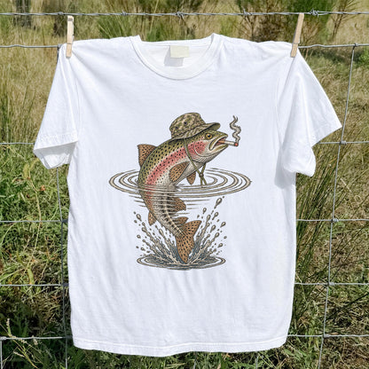 Cigar Smoking Trout in Fishing Hat Graphic T-Shirt