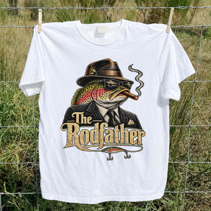 The Rodfather Rainbow Trout Gangster Funny Fishing T-Shirt