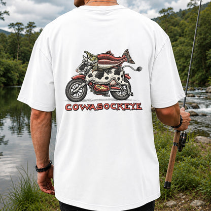 Cowasockeye Trout Motorcycle Funny Fishing Graphic T-Shirt | Back Print