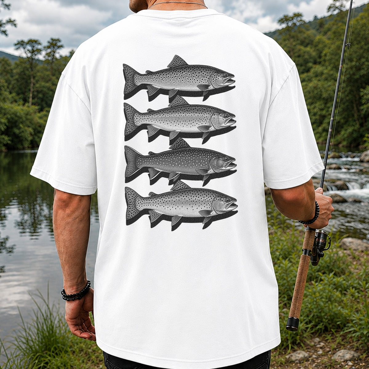 Vintage Trout Collection Freshwater Fishing Graphic T-Shirt | Back Print