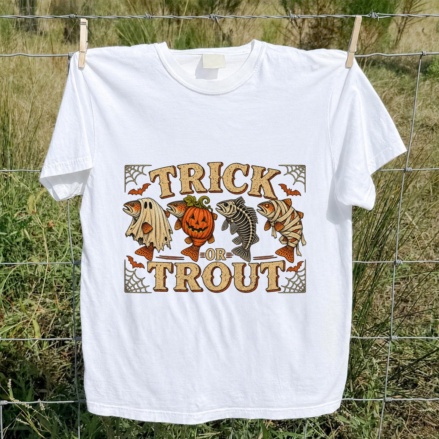 Trick or Trout Halloween Fishing Lineup Graphic T-Shirt