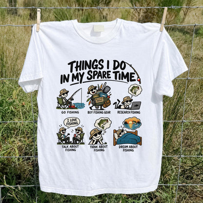 Things I Do in My Spare Time Funny Cartoon Angler Fishing T-Shirt
