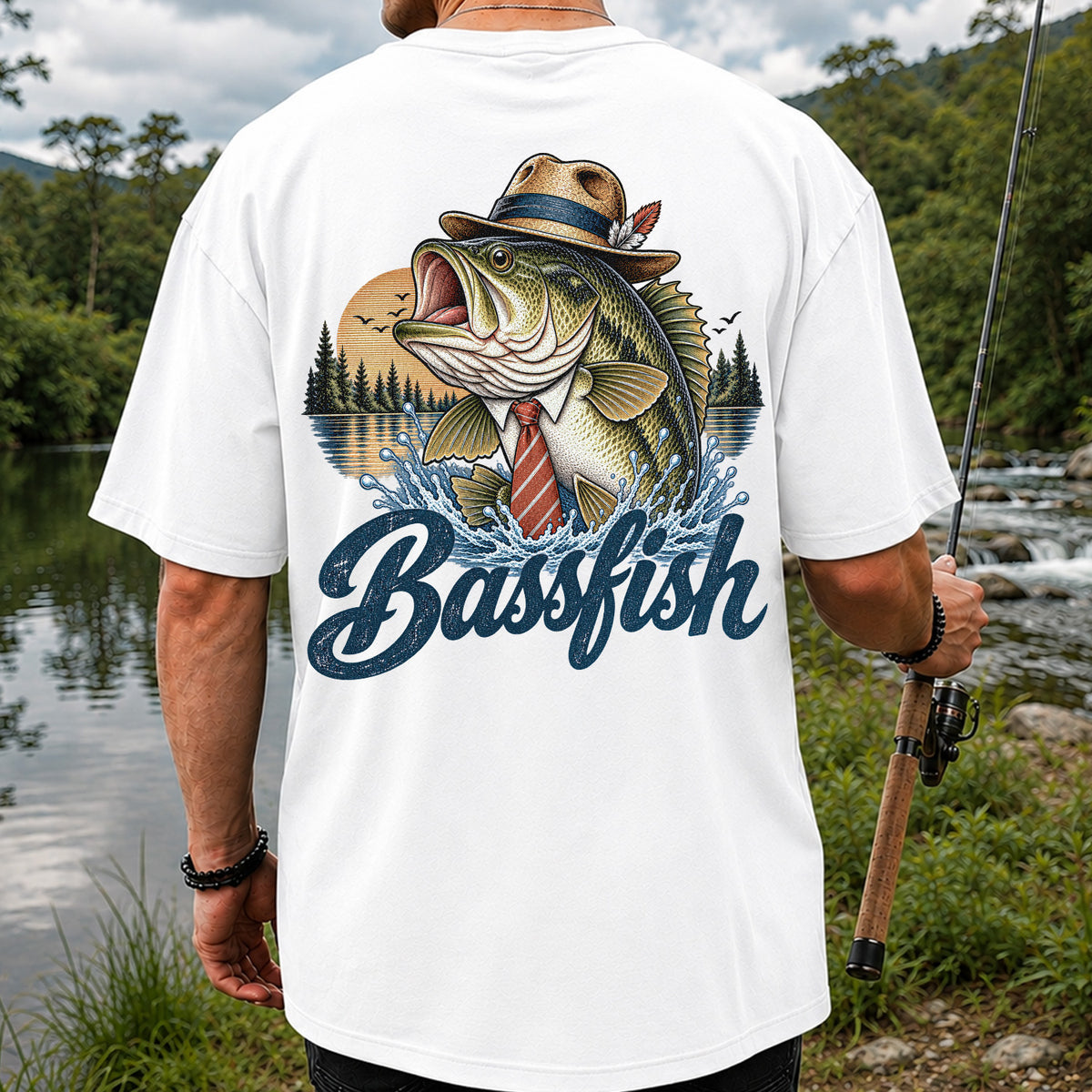 Cowboy Hat Bass Fishing Graphic T-Shirt | Back Print