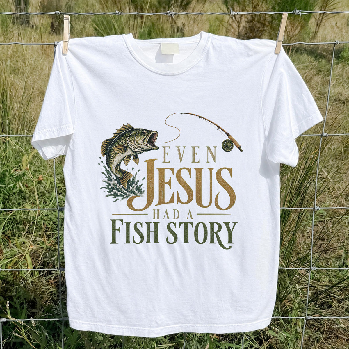 Even Jesus Had a Fish Story Largemouth Bass Fishing T-Shirt