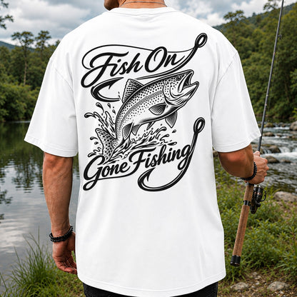 Fish On Gone Fishing Jumping Trout Graphic T-Shirt | Back Print