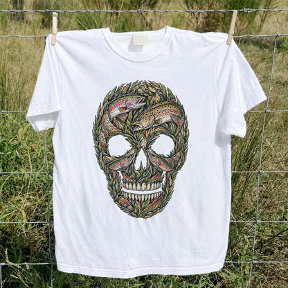 Rainbow and Brown Trout Skull Fishing Graphic T-Shirt
