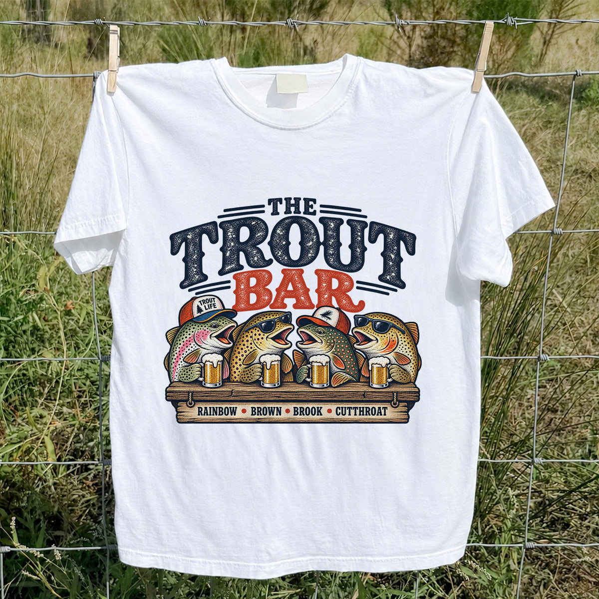The Trout Bar Rainbow Brown Brook Cutthroat Funny Fishing T-Shirt
