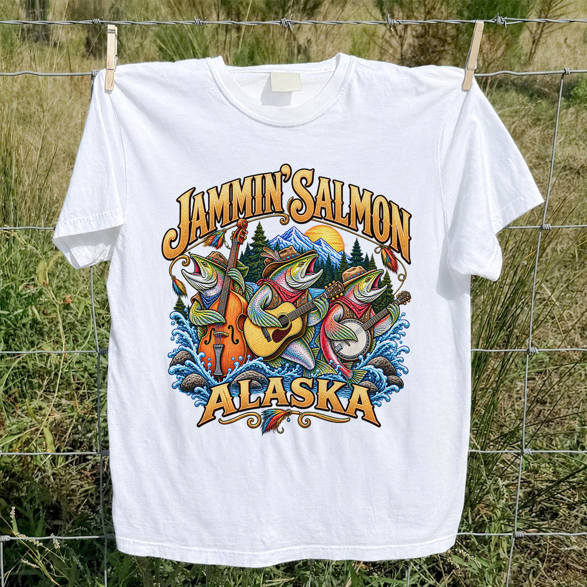 Salmon Music Band Alaska Fishing Graphic T-Shirt