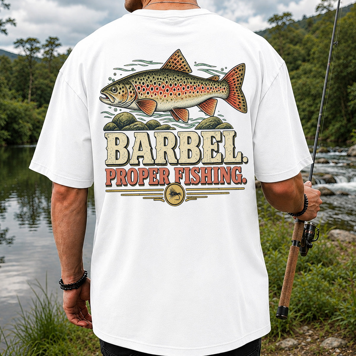 Barbel Proper Fishing Brown Trout Graphic T-Shirt | Back Print